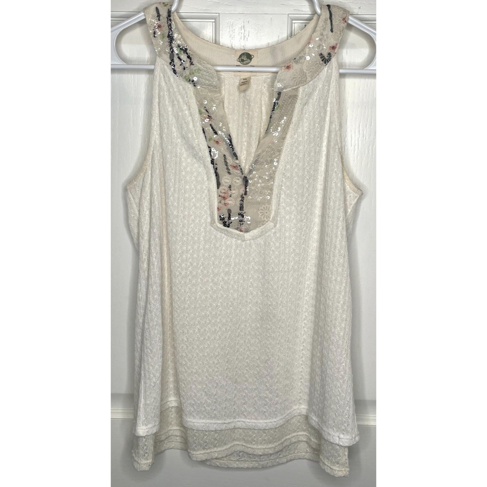 Anthropologie Tiny Women's Embroidered Sequin Racerback Tank Top Sz XS Boho Tier